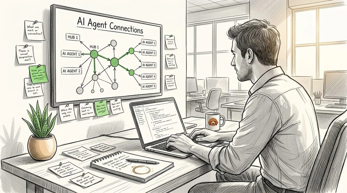 Engineer watching AI network connections on monitor