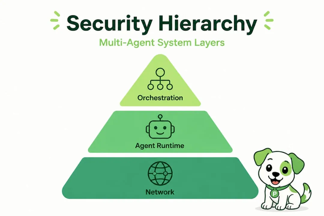 Hierarchy pyramid security layers in multi-agent systems